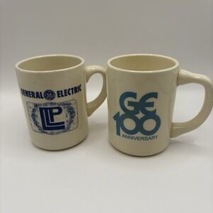 2 Vintage General Electric GE Coffee Mugs 100 Year Anniversary Ceramic USA